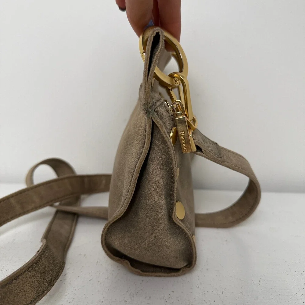 Hammitt Tony Small Crossbody Bag Pewter Leather‎ Brushed Gold Rivet Detail